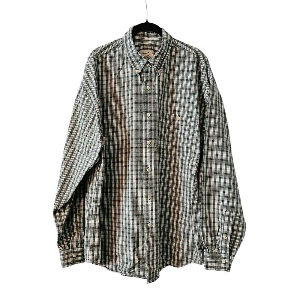 Eddie Bauer Mens XL Green White Plaid Button Down Shirt Button Down Collar - Picture 1 of 9
